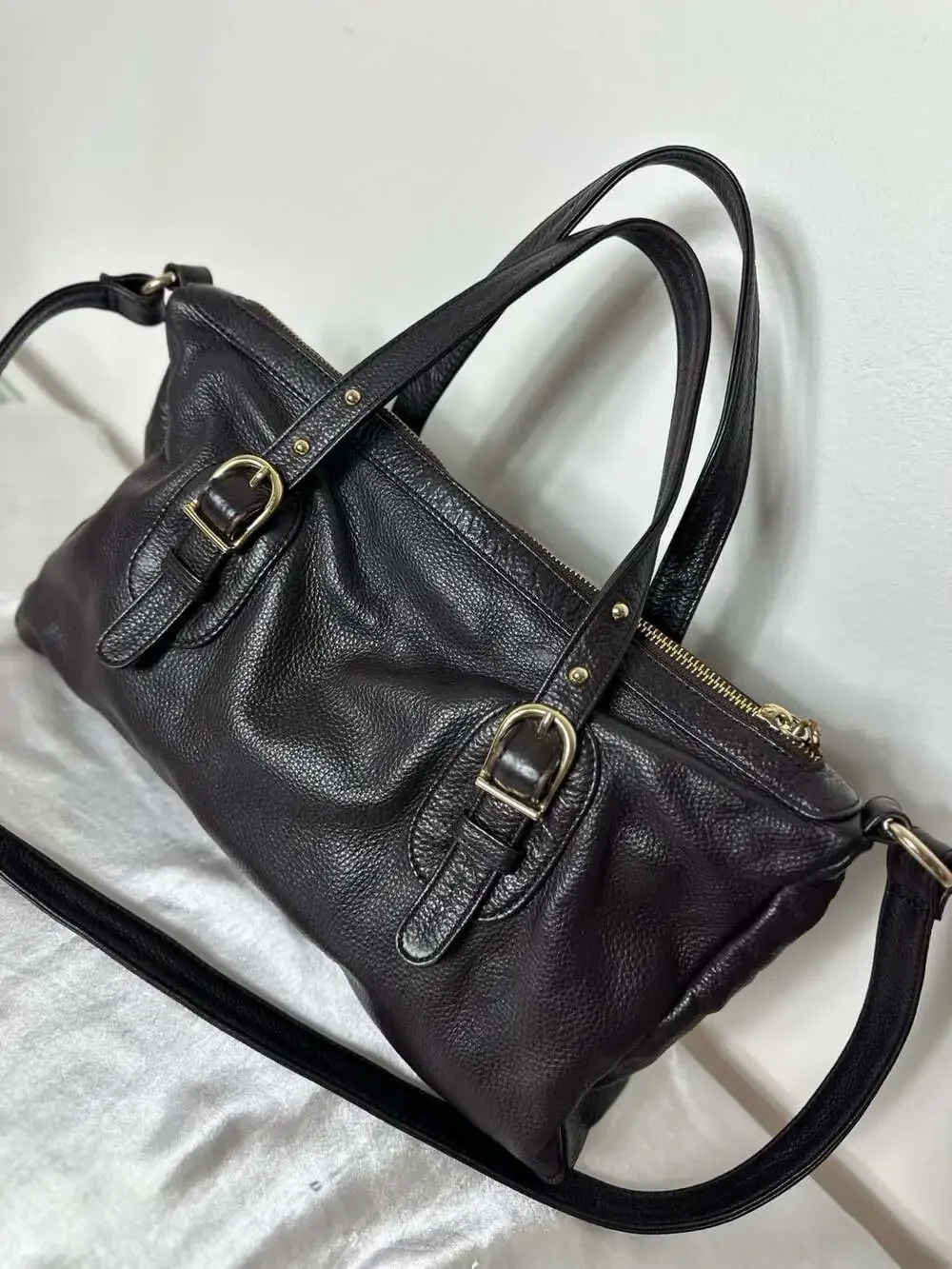 Onna Ehrlich Derin Black Pebbled Leather Satchel Crossbody Bag
